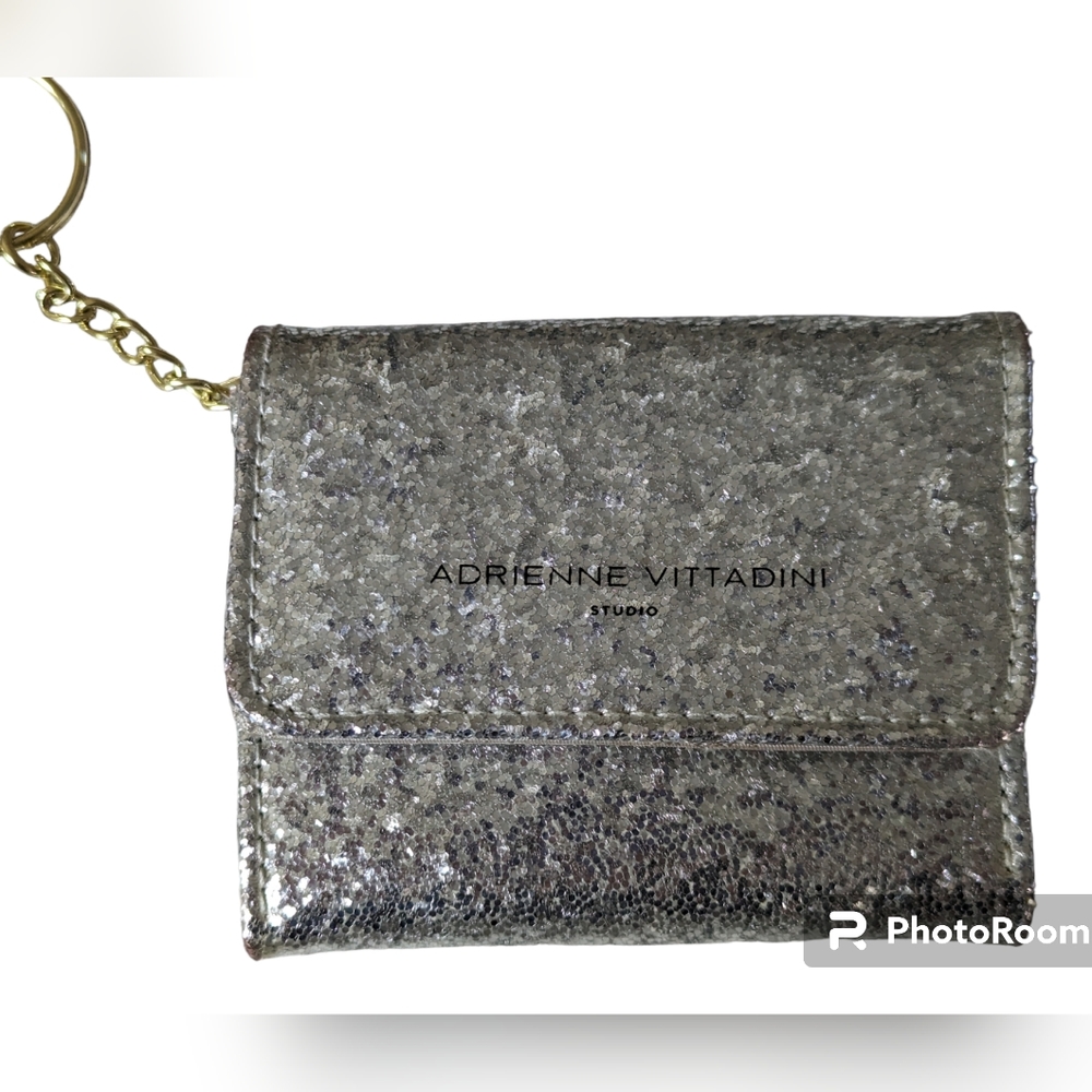 Adrienne Vittadini Studio coin purse/cardholder on key ring- sparkly silver